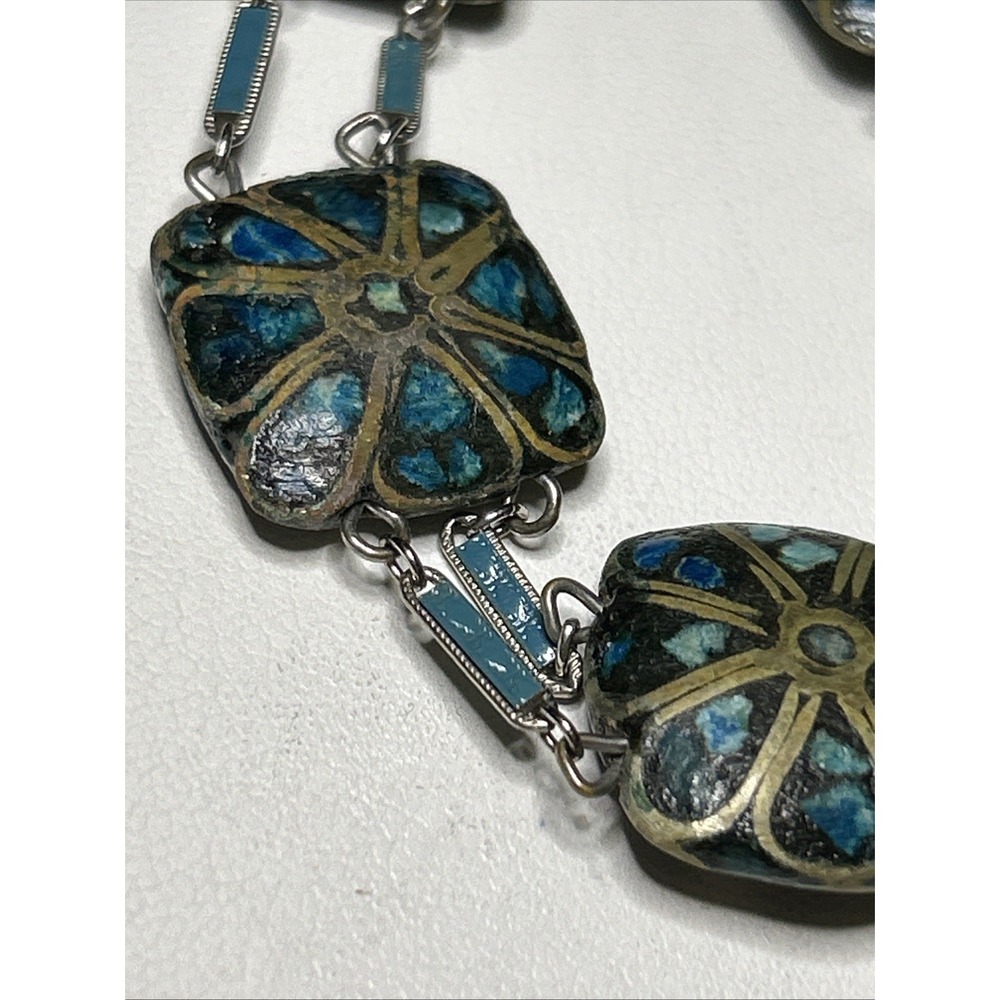 Vintage‎ Sterling Tibet Nepalese Style Turquoise Wire Inlay Bead Bracelet 5515 - Picture 7 of 13